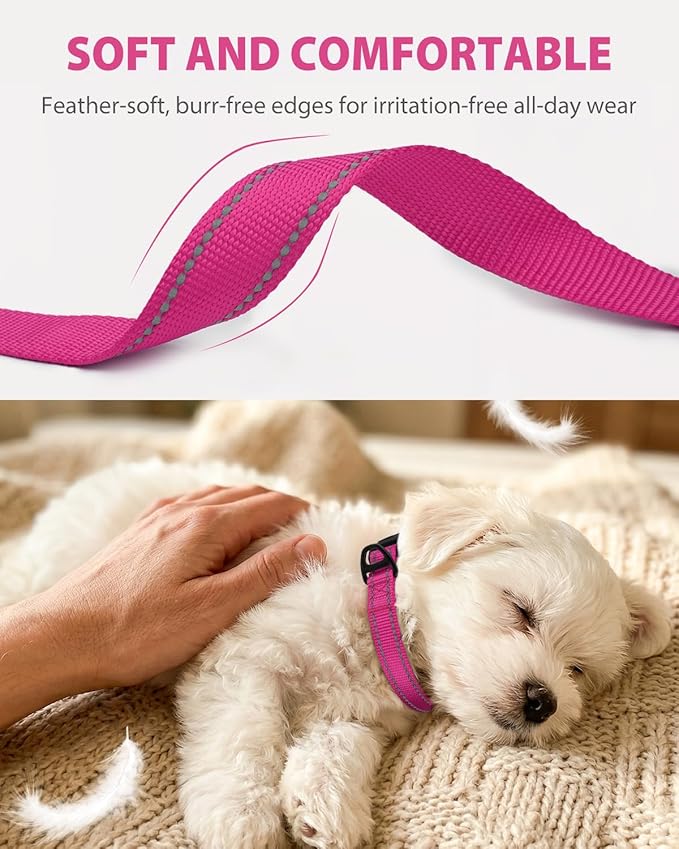 Joytale Small Dog Collar, Durable Double-Sided Reflective Nylon Collar for Night Safety, Adjustable Quick-Release for Active Breeds, Hotpink, S (3/4" Width)