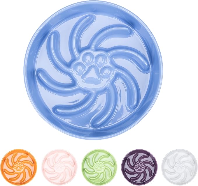 Ceramic Slow Feeder Dog Bowl, 3 Cup Dog Food or 25oz Water, Slow Eating Bowl for Middle Breed, Maze Puzzle Feeder for Fast Eaters, Anti-Choking Stop Bloat, Non-Slip BPA Free (Blue)