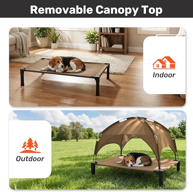 Heeyoo Elevated Dog Bed with Removable Canopy, Portable Dog Cot with Sun Protection Shade Tent, Raised Pet Cooling Cot Bed for Dogs, 60in