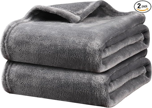 Onarway Dog Blanket Washable for Bed: 2 Packs Dog Blankets 40”x47” - Fluffy Soft Large Throw for Cat Puppy Kitten Dogs - Fleece Pet Blankets for Crate Couch Car and Indoor - Grey