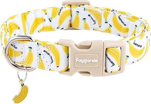 Faygarsle Cute Banana Print Dog Collar Spring Summer Design for Small Medium Large Dogs White and Yellow L