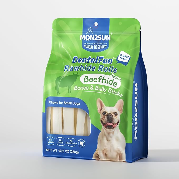 MON2SUN Dog Rawhide Rolls Twist Sticks 6.5 Inch Natural Flavor Rawhide Chews 18 Count for Puppy and Small Dogs