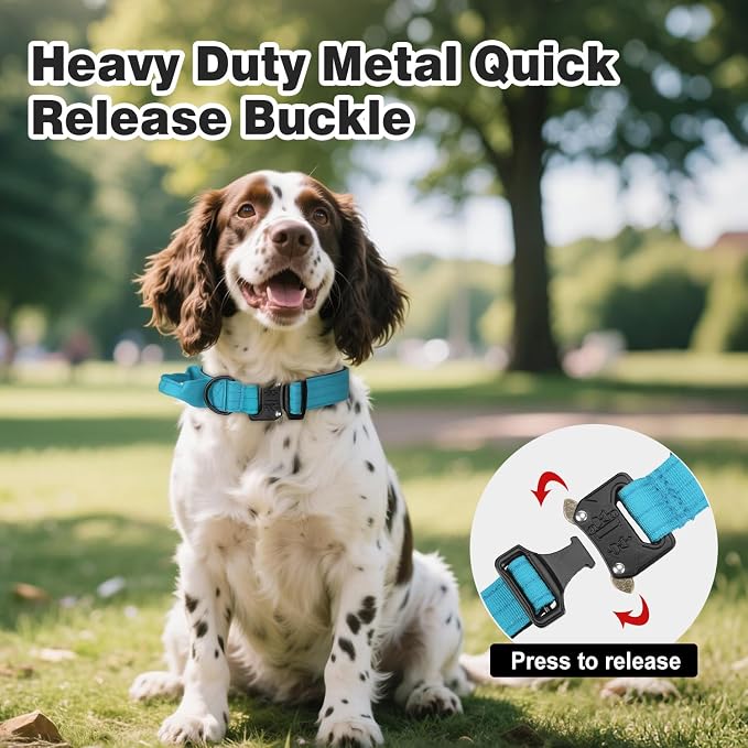 Joytale Tactical Dog Collar for Medium Dogs with Control Handle, Heavy Duty Military Training Collar for Power Breeds, AirTag Holder Case, Quick Release Metal Buckle, Soft Padded, M, Sky Blue