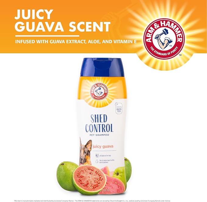 Arm & Hammer for Pets Shed Control Dog Shampoo, Juicy Guava Scent, De-Shedding, Omega-3 Vitamin E, pH Balanced, Sodium Lauryl Sulfate Free, 20 Fl Oz, 6 Pack