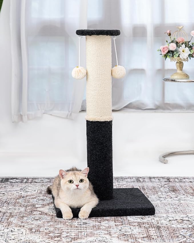 34-Inch Tall Cat Scratching Post, Komicoll Large Scratch Post, Sisal Cat Scratcher, Sturdy and Durable Cat Post with Hanging Ball for Indoor Cats