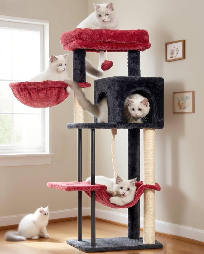 Gitelsnour Cat Tree, Cat Tower for Indoor Cats, 43.3 inch Gothic Cat Tree Tower with Sturdy Steel Tube, Hammock, Cat Condo for Small Cats and Kittens, Scratching Post, Black and red GCT004SBR