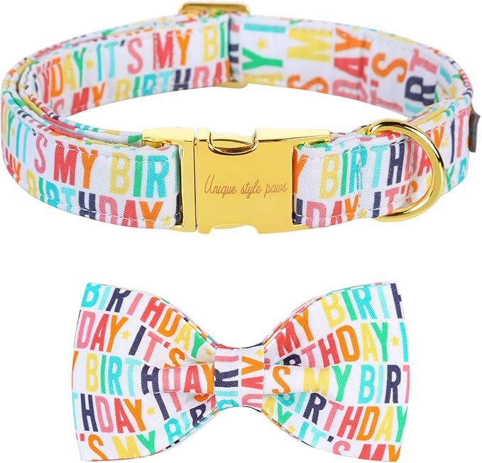 Unqiue Style Paws Birthday Dog Collar, Soft and Cute Dog Bow Tie, Durable Pet Collar with Bow Adjustable Bow Dog Collar for Large Dogs
