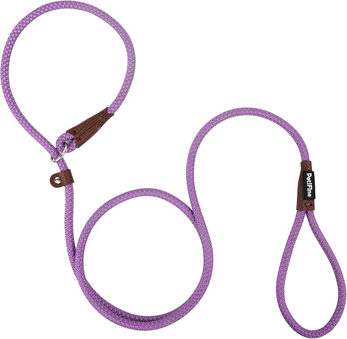 PetiFine Slip Lead, 6FT x 3/8" Reflective Durable Dog Training Leash, Heavy Duty Adjustable Nylon Dog Rope Leash for Small to Large Dogs (Purple)