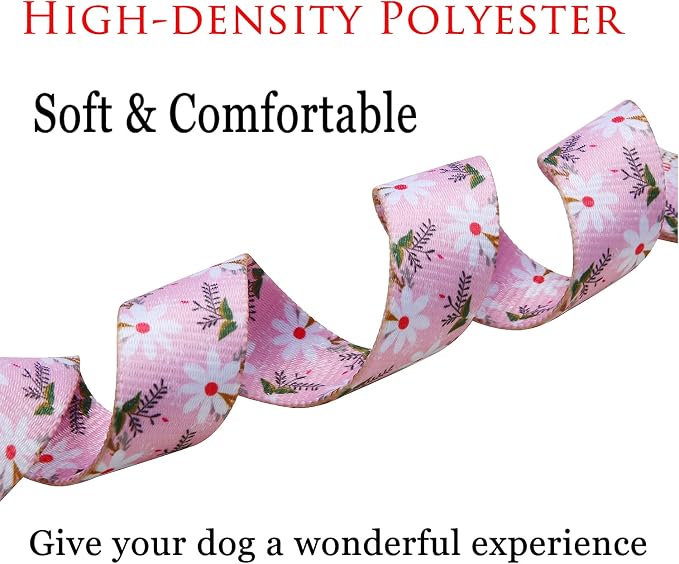 Mihqy Dog Collar with Bohemia Floral Tribal Geometric Patterns - Soft Ethnic Style Collar Adjustable for Small Medium Large Dogs (Pink White Flower,S)