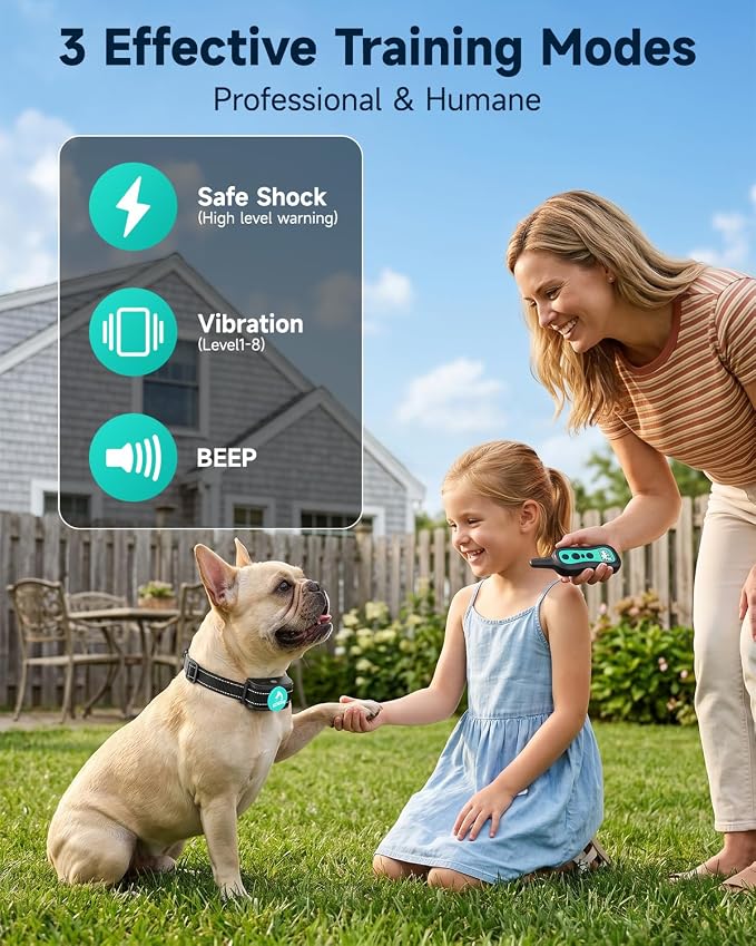 PATPET Dog Shock Collar with Remote Control - 3 Training Modes(Beep,Vibration,Shock) Shock Collar for Dogs, 1000Ft IP67 Waterproof Adjustable Dog Training Collar for Small Medium Large Dogs(Teal)