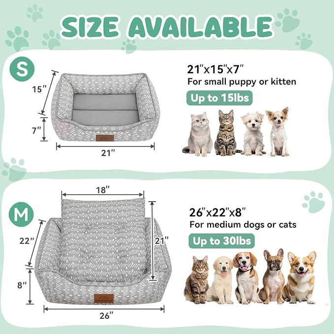 Zerbuger Rectangle Cat Dog Bed for Large Medium Small Pets Indoor Outdoor Machine Washable Sleeping Sofa Non-Slip Bottom Soft Puppy Bed Durable Orthopedic Calming Pet Cuddler (Small, Grey Pattern)