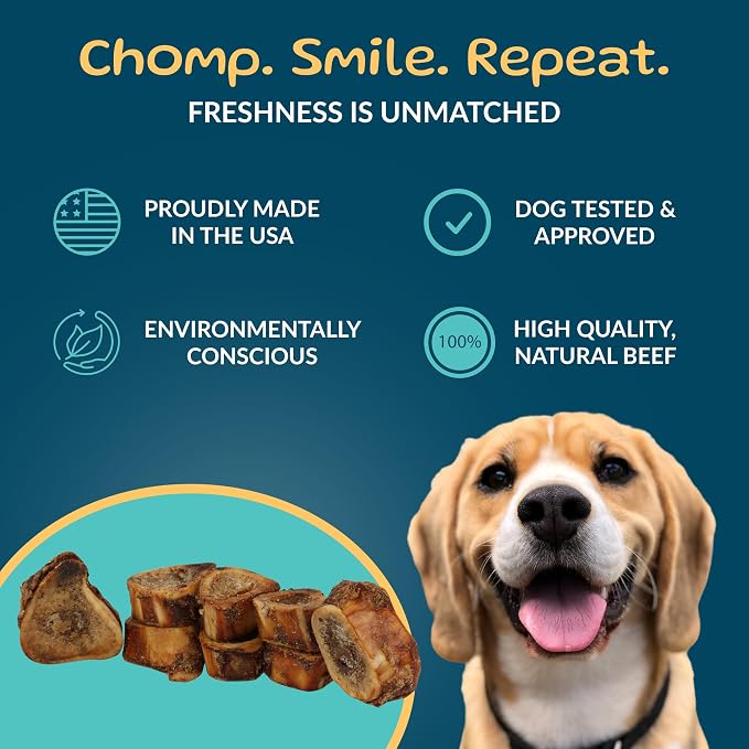 TREATOPIA 100% Beef Bone Marrow Adventure Dog Bones, Delights, 1-2”, 8 PC - All-Natural, Center-Cut, Long-Lasting, Healthy, Single Ingredient, Hand-Trimmed, Slow-Roasted, Made in The USA, No Additives