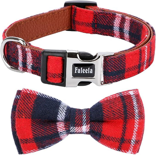 Faleela Soft &Comfy Bowtie Dog Collar,Detachable and Adjustable Bow Tie Collar,for Small Medium Large Pet (L, Red)