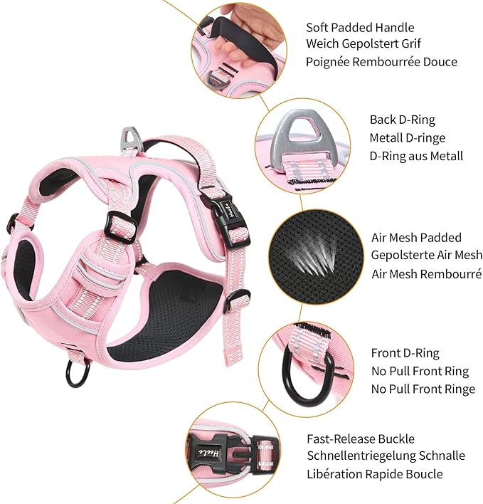 HEELE Dog Harness Dog Harness Small Dog No Pull Harness with Soft Handle Reflective Harness Adjustable, Pink, XS