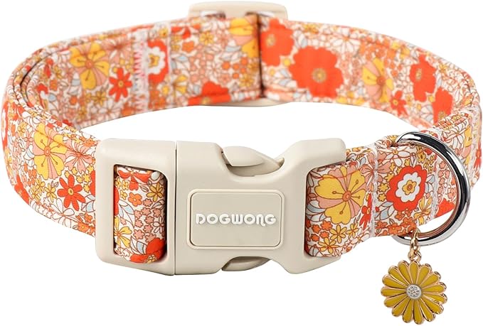 DOGWONG Fall Flower Dog Collar- Cute Flower Dog Collars Adjustable Floral Dog Collar for Girl Female Small Medium Large Dogs XL