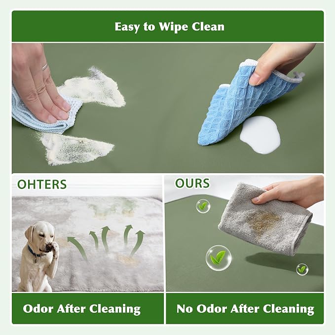 Vonabem Outdoor Dog Bed Waterproof Washable, XXL Crate Pad 48 Inch, Wipeable Leather Pet Beds with Removable Cover Reversible, Durable Anti-Slip Kennel Pads 47"x29" Green