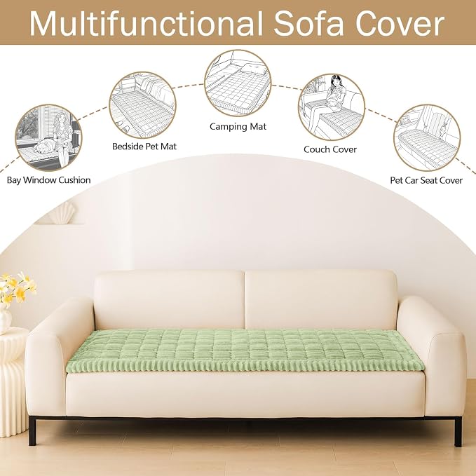 hyha Couch Cover for Dogs Washable, Non Slip Thick Flannel Sofa Protector, Pet Friendly Plush Furniture Cover for Sectional Sofa & Loveseat (Green, 27.6" x 70.9")