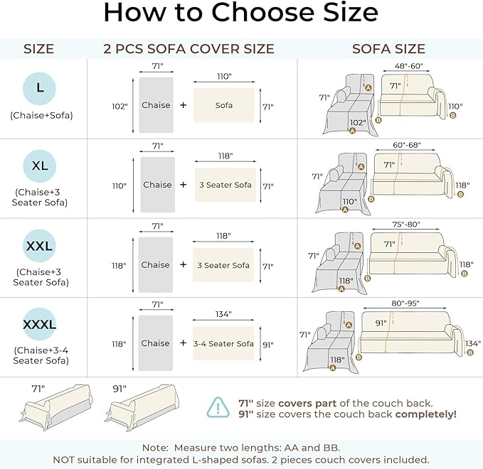 CAPALOCA Sectional Couch Covers, 2 Pieces Chenille Sofa Cover L Shaped Couch Cover Blanket for Dogs Washable Sofa Slipcovers Pet Furniture Protector (X-Large: 71" x 110" + 71" x 118", Brown)