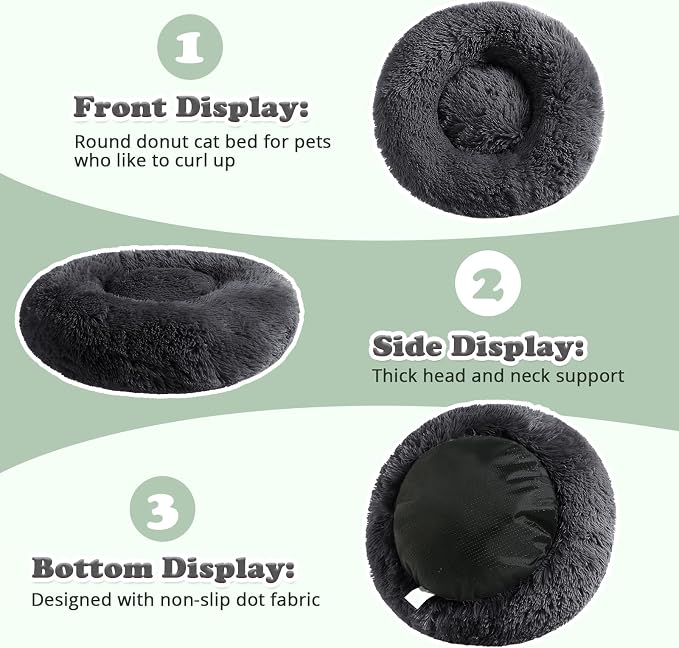 JOLLYVOGUE Dog & Cat Bed, Calming Anti-Anxiety Pet Bed for Small Dogs, Fluffy Donut Cushion for Small and Medium Pets (23")