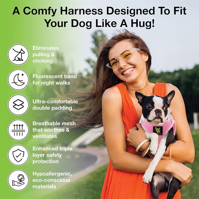 EcoBark Teacup Dog Harness - Luxury Soft XXXS Dog Harnesses for Puppy & Toy Breed Dog - Reflective Mini Step in Halter Vest (Baby Pink)