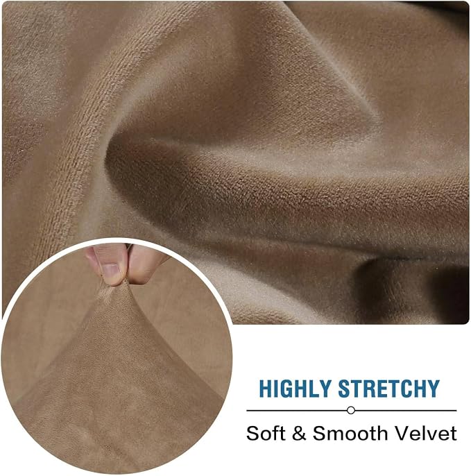 H.VERSAILTEX Velvet Stretch Couch Cushion Cover Plush Cushion Slipcover for Chair Loveseat Sofa Cushion Furniture Protector Seat Cushion Sofa Cover (2 Piece Medium Sofa Cushion Covers, Camel)