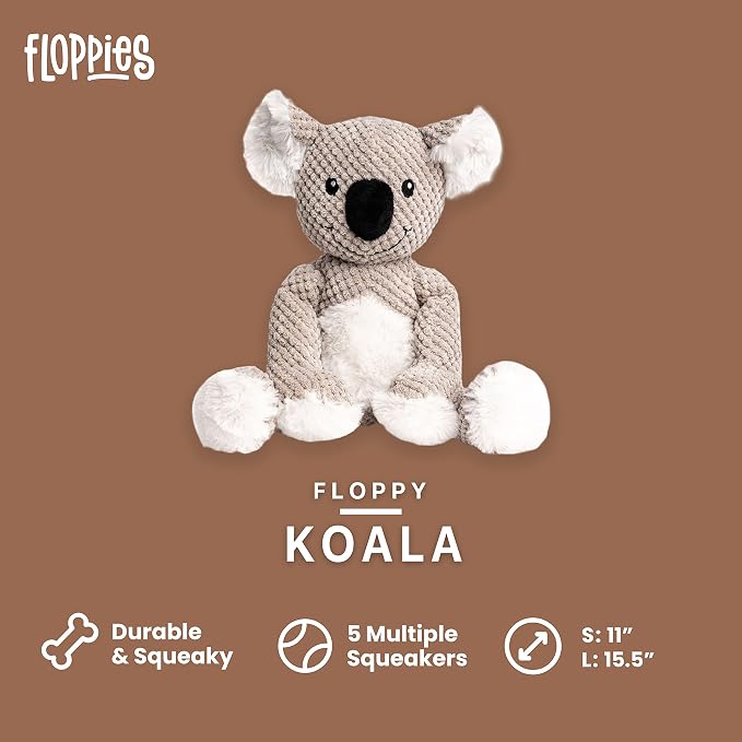 fabdog Floppies Plush Dog Toy - Cute & Durable Squeaky Dog Toys - Best Squeak Toy for Puppies and All Breeds | Ideal Pet Gift| Large Koala