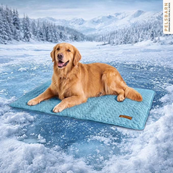 Pelsbarn Dog Cooling Mat- Ice Silk Summer Comfort, Self Cooling, Non-Slip Dog Pad, Durable & Washable, Mat for Extra Large Dogs 33 x 45, Support Shelter Dogs with Every Purchase (Blue)
