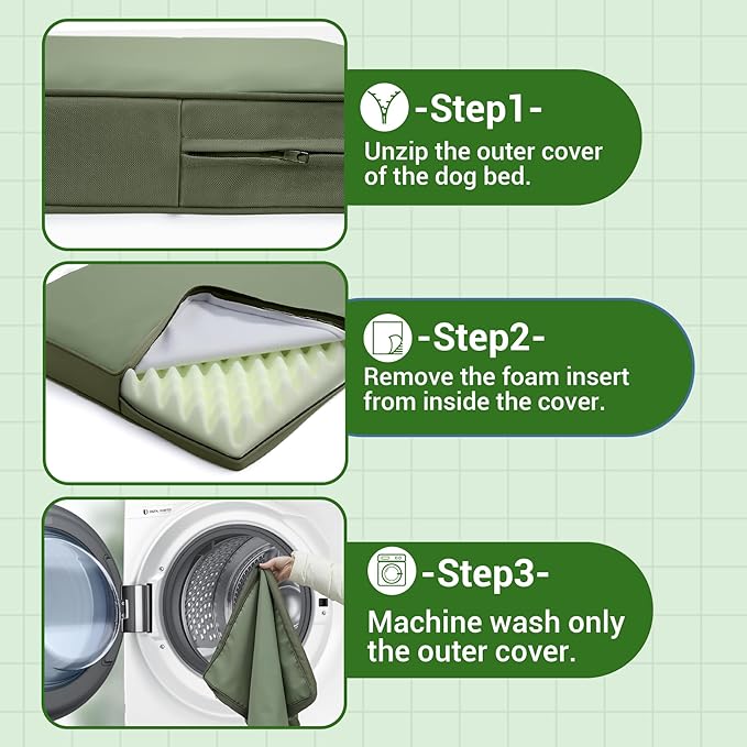 Vonabem Outdoor Dog Bed Waterproof Washable, XL Large Dogs Crate Pad 42 inch, Wipeable Leather Pet beds, Foam Anti-Slip Kennel Pads with Removable Cover Reversible, 41"x27" Green