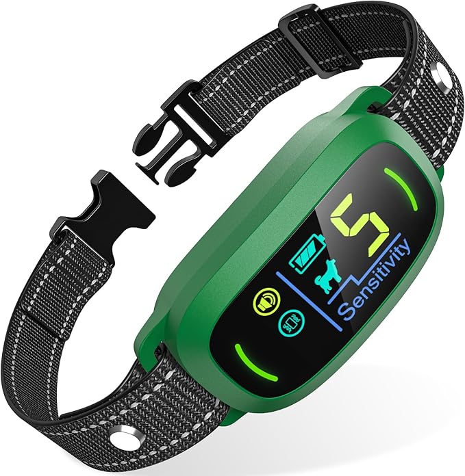 FAFAFROG Dog Bark Collar, Rechargeable Smart Collar, Anti Barking Training Collar with 5 Adjustable Sensitivity Beep Vibration, Bark Collar for Large Medium Small Dogs (Green)