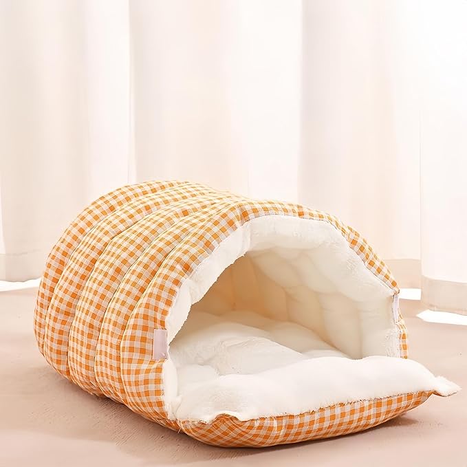 Peiiwdc Portable Enclosed Pet Bed Soft Hideaway with Cover Cave for Dog Cats Nest House Washable Stress Reducing Design Indoor Pet Bed