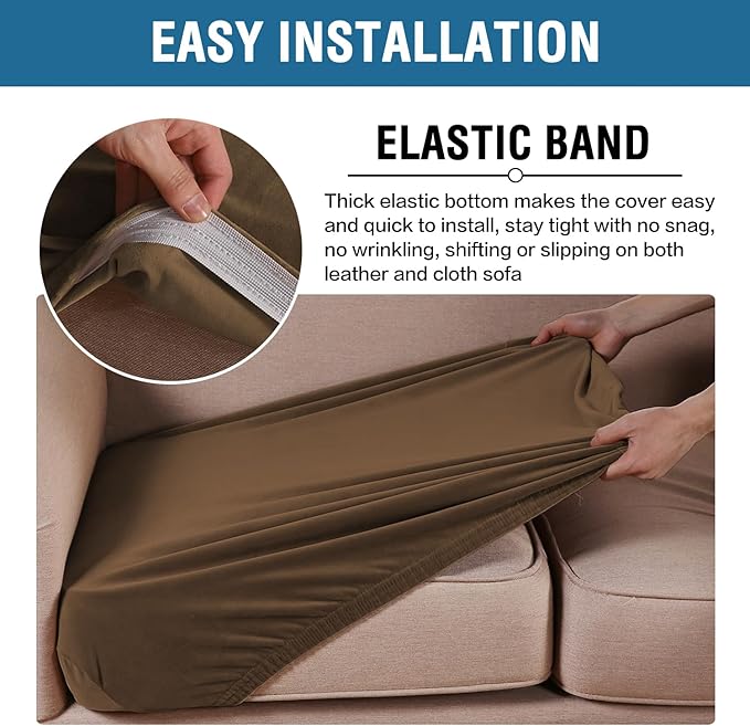 H.VERSAILTEX Velvet Stretch Couch Cushion Cover Plush Cushion Slipcover for Chair Loveseat Sofa Cushion Furniture Protector Seat Cushion Sofa Cover (2 Piece Large Sofa Cushion Covers, Bronze Brown)