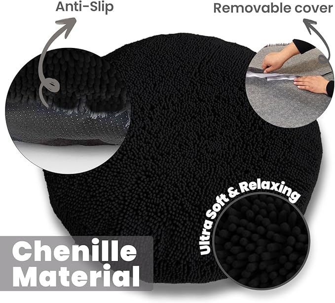 Muddy Mat® Cloud K-9 Bed for Dogs & Cats, Soft & Relaxing Donut Dog Bed, Chenille Material, Removable Cover, Washable & Dryer Safe–Black Small(25'x25')