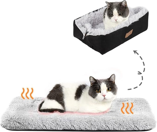 Self Warming Cat Bed, Foldable Self Heated Cat Mat Extra Warm Thermal Heating Pet Pad 24 x 20 inch for Indoor Outdoor Cats, Non-Slip Bottom Washable Non Electric Black