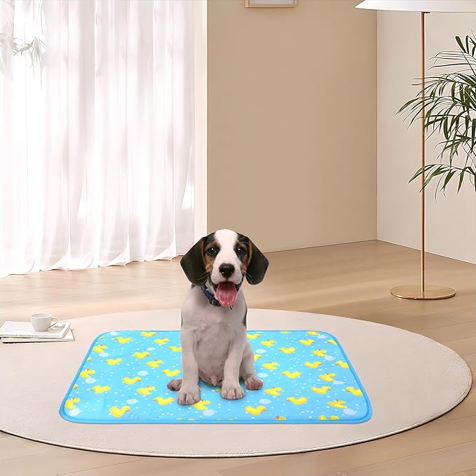 DELIFUR Cat Cooling Mat- Pet Ice Mat Outdoor for Dogs Self Cooling Pad for Kitten Cat Puppy Machine Washable (Medium, Blue Duck)