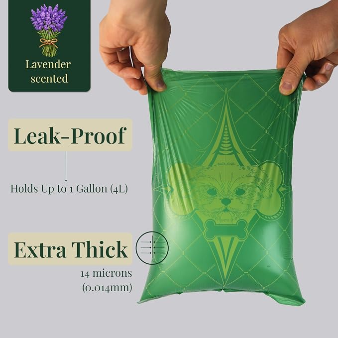 Extra Thick Dog Poop Bags Rolls, Leak-Resistant Pet Waste Bags, 120 Count (8 Rolls), 9x13 in Large, Lavender Scented, Fits Most Dispensers, Green