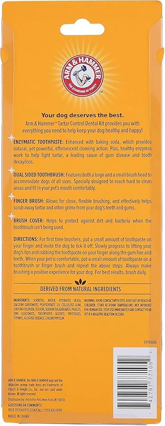 Arm & Hammer for Pets Tartar Control Dog Dental Care Kit, Banana Mint Flavor Toothpaste with Baking Soda, Double-Sided Toothbrush and Finger Brush Included, 2.5 Oz, 3-Piece - 2 Pack