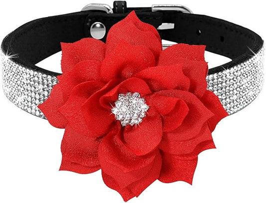 Rhinestone Dog Collar, Cute Dazzling Sparkling Soft Suede Leather Dog Cat Rhinestone Collar Crystal Diamond Pet Dog Puppy Collar (Black6, L)