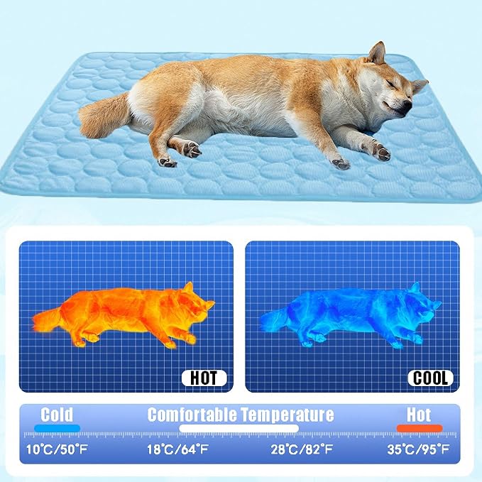 Dog Cooling Mat - 40" x 28" Washable Instant Cooling Pet Pad for Dogs & Cats, Pet Sleeping Bed for Indoor Outdoor in Summer, Portable Non-Toxic Kennel Puppy Crate Pad, Blue (XL(40'' x 28''))