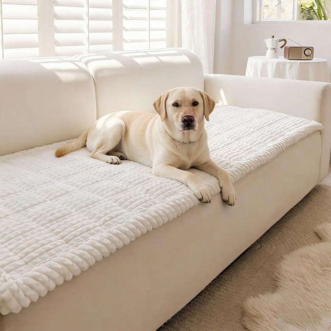 Couch Cover for Dogs Washable, Non-Slip Pet Couch Covers for Sofa, Fuzzy Dog Couch Cover Blanket, Thick, Soft, Plush Couch Cushion Covers for Sofa Protector (White, 23.6" x 47.2"/60 x 120cm)