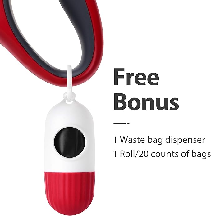 Fida Retractable Dog Leash for Large Breed up to 110 lbs, 16 ft Heavy Duty Pet Walking Leash with Dispenser and Poop Bags, Anti-Slip Handle, Reflective Strong Nylon Tape (L, Red)