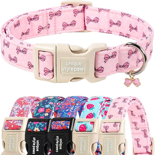 Unique style paws Dog Collar Plastic Buckle with Pendant Puppy Collar for Spring Summer Polka Dot Bow for Small Medium Large Boys Girls Dogs