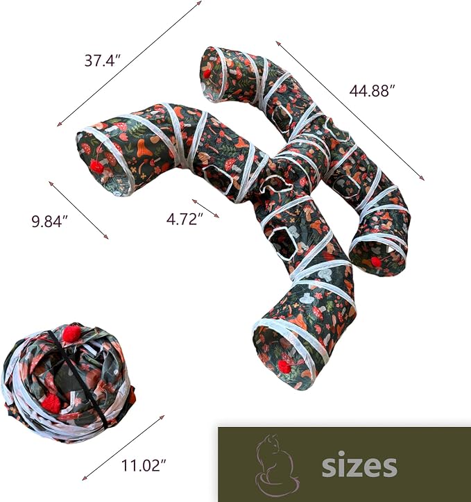 Foldable H-Shaped Cat Tunnel Toy with Interactive Playing Balls - 4 Exits for Cats, Kittens, Rabbits & Small Pets Collapsible Play Tube for Indoor Fun & Exercise