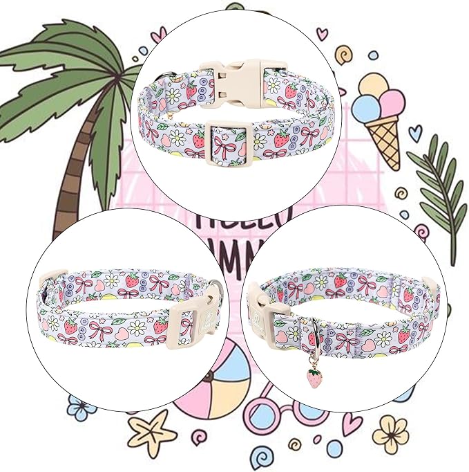Summer Dog Collar Cute Lavender Dog Collars for Small Dogs - Lightweight Adjustable Fruit Printed Female Dogs Everyday Collar with Safety Buckle S
