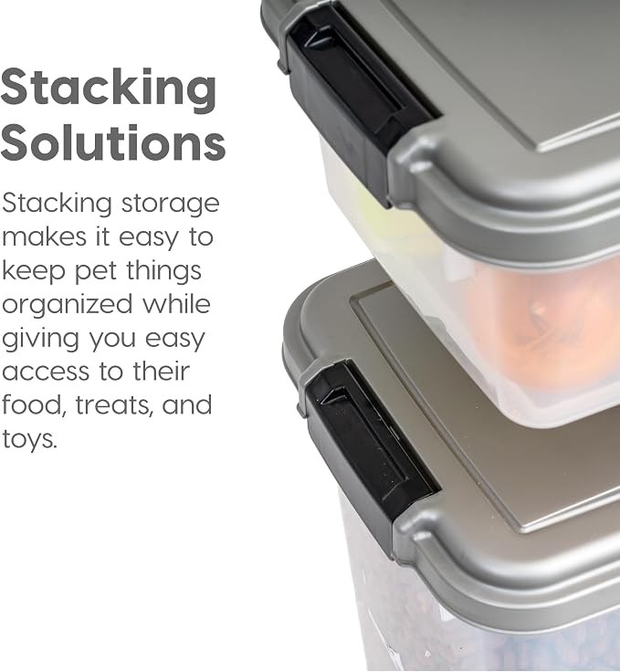 IRIS USA 30 lbs & 11 lbs Combo Airtight Dog Food Storage Container, Stackable Treat Box, 2-Cup Scoop, Wheels, Keep Fresh, Easy Mobility, Chrome