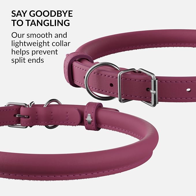 CollarDirect Rolled Leather Dog Collar, Soft Padded Round Puppy Collar, Handmade Genuine Leather Collar Dog Small Large Cat Collars 13 Colors (6 Inch, Pink Smooth)