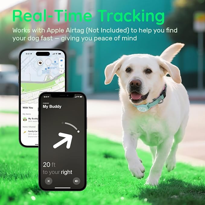 Airtag Dog Collar, Reflective Ultra-Durable Nylon Padded with QR Code Buckle & IP68 Waterproof Air Tag Holder Compatible for Apple AirTag, Comfortable for Small Medium Large Dogs(Green,L)