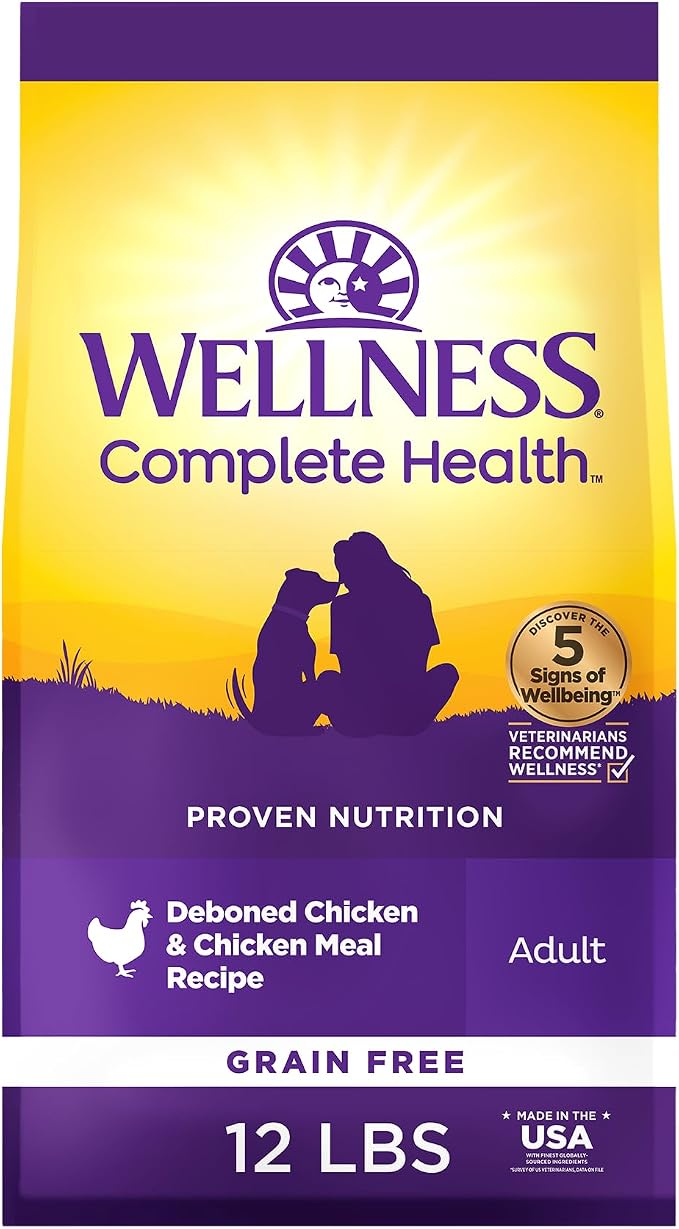 Wellness Complete Health Adult Dry Dog Food, Grain Free Kibble, Natural, Chicken Recipe, 12 lb Bag