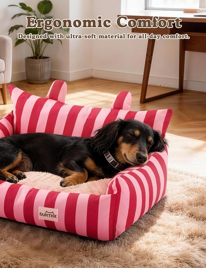 Cat Couch, Reversible Pet Bed for Indoor Cats – 2-Sided Cat Sofa with Oxford Fabric and Plush Fleece, Washable Small Dog Couch for Puppies and Senior Pets, Non-Slip Bottom, 28 inch, Pink Red