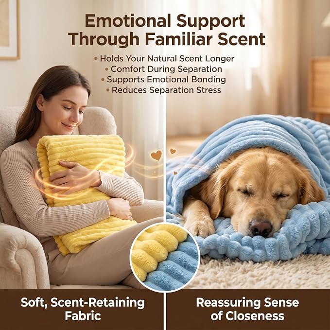 Emotional Support Blanket for Dogs, Yellow Blanket for Dog, Washable High Visibility Dog Blankets, for Help Reduce Pet Separation Anxiety (Blue-L, 2Pcs)