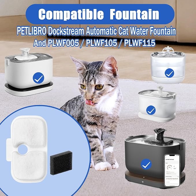 Cat Water Fountain Filter,petlibro filter replacement fit for Pet Fountain PLWF005/PLWF115/PLWF105,Pet Fountain Replacement Filters (White, 24P)